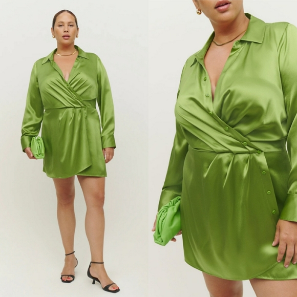 ⭕️ SOLD ⭕️ NWOT Reformation Alaine Silk Mini Dress - Avocado Green (14) - Picture 2 of 7